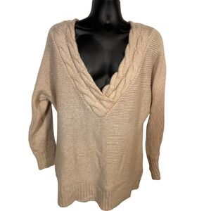 H&M Womens‎ Large V Neck Knit Sweater Long Sleeve Beige Acrylic Blend